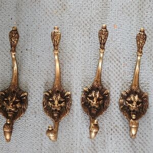 Vintage Lion Head 4 Wall Hooks ,vintage ornate : Solid Cast Brass  * Victorian